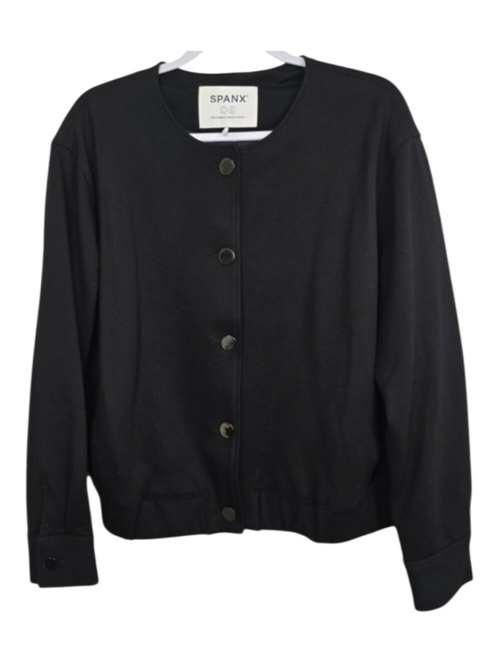 SPANX Classic Ponte Black Button Jacket Large Minimalist Officewear Neutral Moto